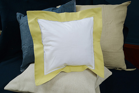Hemstitch Baby Square Pillow 12x12" with Chardonnay border